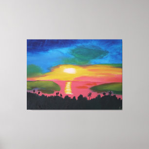 Impressão Em Tela Havaiana Sunset Sky - Pintura em acrílico origina