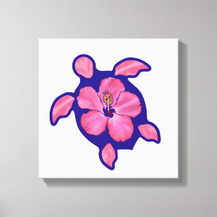 Impressão Em Tela Hawaiian Honu Turtle e Hibiscus
