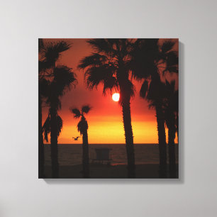 Impressão Em Tela HB Sunset Palms & Gaivota