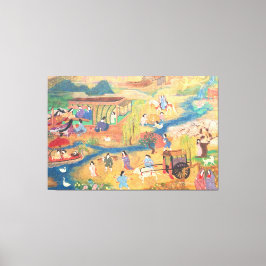 Impressão Em Tela Heian Courtyard Scene: Tales from a Gilded Scroll 