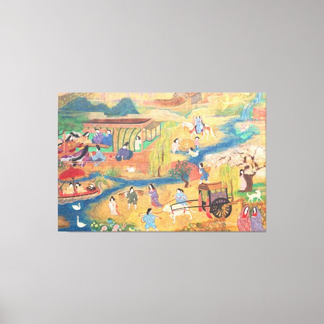 Impressão Em Tela Heian Courtyard Scene: Tales from a Gilded Scroll  (Frente)