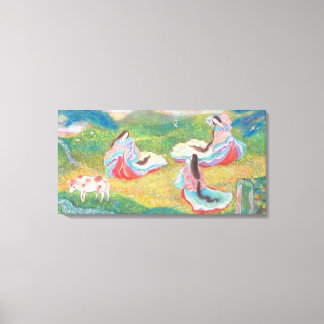 Impressão Em Tela Heian Elysium: Ladies in a Spring Meadow