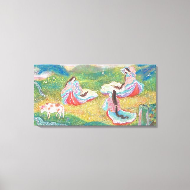 Impressão Em Tela Heian Elysium: Ladies in a Spring Meadow (Frente)