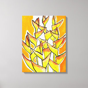 Impressão Em Tela Heliconia Rostrata, Lagosta, flores tropicais