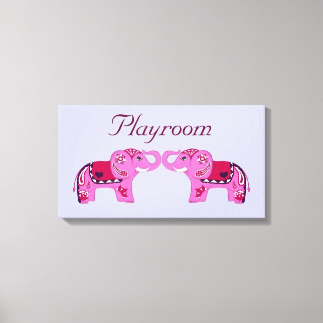 Impressão Em Tela Henna Elephant (Rosa/Roxo) (Frente)