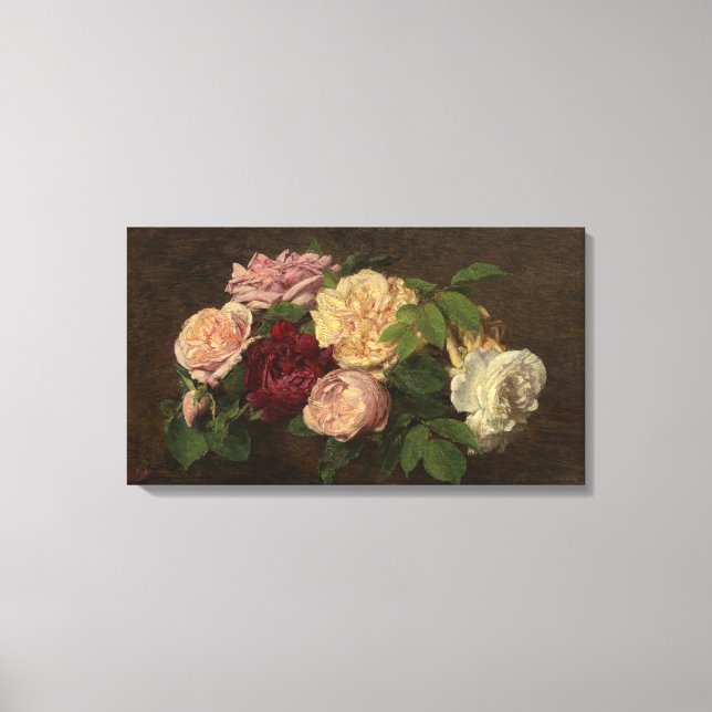 Impressão Em Tela Henri Fantin-Latour Vintage Belos Rosas em uma Mes (Frente)