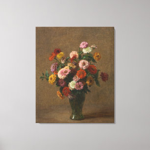 Impressão Em Tela Henri Fantin-Latour Vintage Zinnias Amarelo Rosa