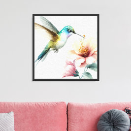 Impressão Em Tela Hibiscus Harmony with Hummingbird