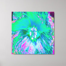 Impressão Em Tela Hibiscus Retro Verde e Rosa Quente Psicodélico