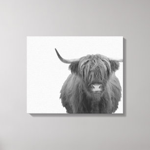 Impressão Em Tela Highland Cow Scotland Rustic Black White