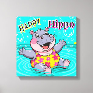 Impressão Em Tela Hipopótamo Feliz   Arte de Berçário Infantil de De