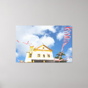 Impressão Em Tela Historic Colonial Church with Festive Banners in S