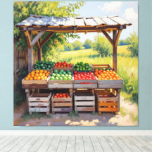 Historischer Bauernstand mit Obst und Gemüse