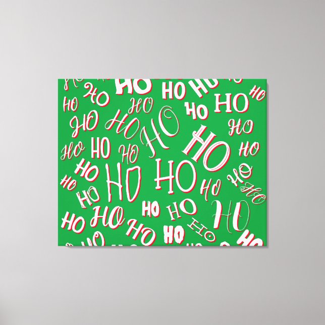 Impressão Em Tela HO HO Padrão de texto de Natal branco verde (Frente)