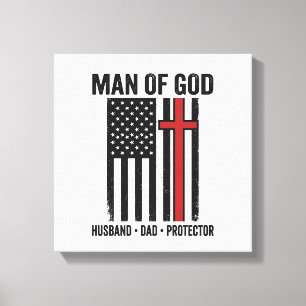 Impressão Em Tela Homem de Deus Cruz Patriótica Camisa Cristã Design