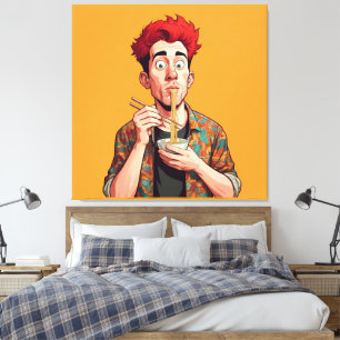 Impressão Em Tela Homem de macarrão engraçado... desenhava desenho d