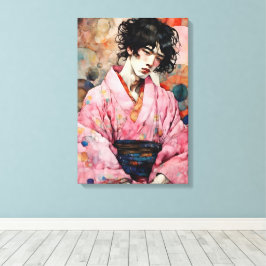 Impressão Em Tela Homem em Pink Kimono
