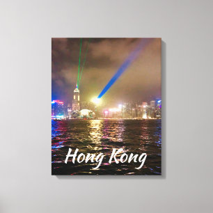 Impressão Em Tela Hong Kong Noturno projeta no horizonte da cidade v