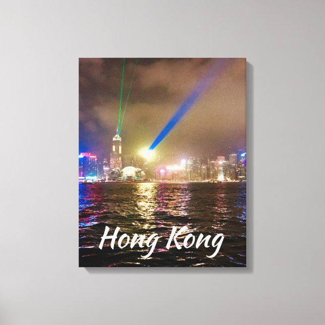 Impressão Em Tela Hong Kong Noturno projeta no horizonte da cidade v (Frente)