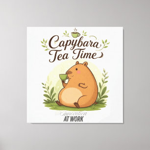 Impressão Em Tela Hora do Chá do Capivara Capivara Fofa Bebendo Ch