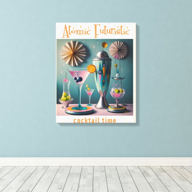 Impressão Em Tela Hora do Cocktail Futurístico do meio século (Insitu(piso de madeira))