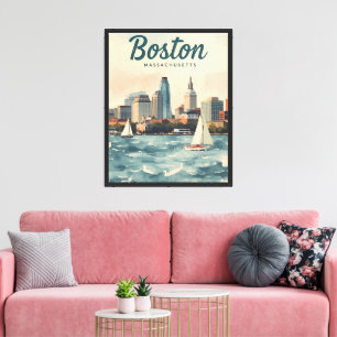Impressão Em Tela Horizonte de Boston Antigo & Barcos à Vela Massa