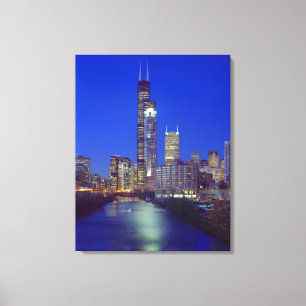 Impressão Em Tela Horizonte de Chicago, Illinois, à noite com Chicag