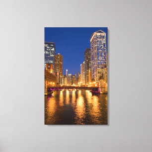 Impressão Em Tela Horizonte de Chicago, Illinois, e Rio Chicago em