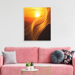 Impressão Em Tela Horizonte Dourado — Arte Abstrata em Tela para Par