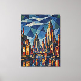 Impressão Em Tela Horizonte Dourado Arte Deco Arquitetônico Cubista