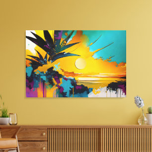 Impressão Em Tela Horizonte Dourado – Pôr do Sol Tropical Abstrato