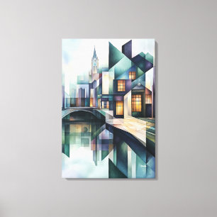 Impressão Em Tela Horizonte geométrico abstrato de Amsterdã com Cana