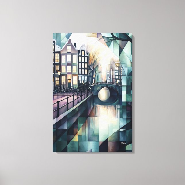 Impressão Em Tela Horizonte geométrico abstrato de Amsterdã com Cana (Frente)