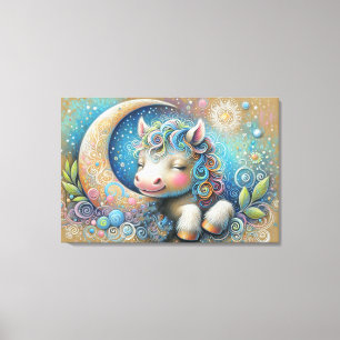 Impressão Em Tela Horso Whimsico e Lua Crescente