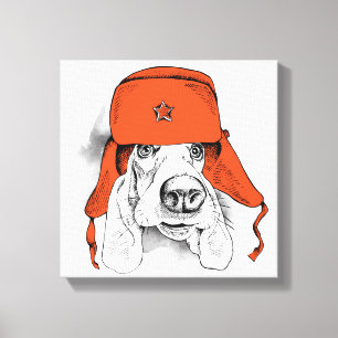 Impressão Em Tela Hound Basset   Red Ushanka Hat