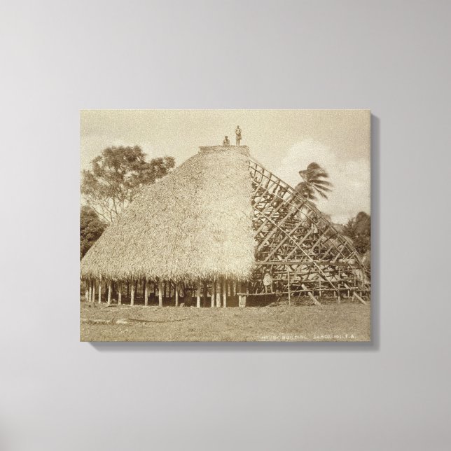 Impressão Em Tela House Building in Samoa, c.1875 (foto sepia) (Frente)