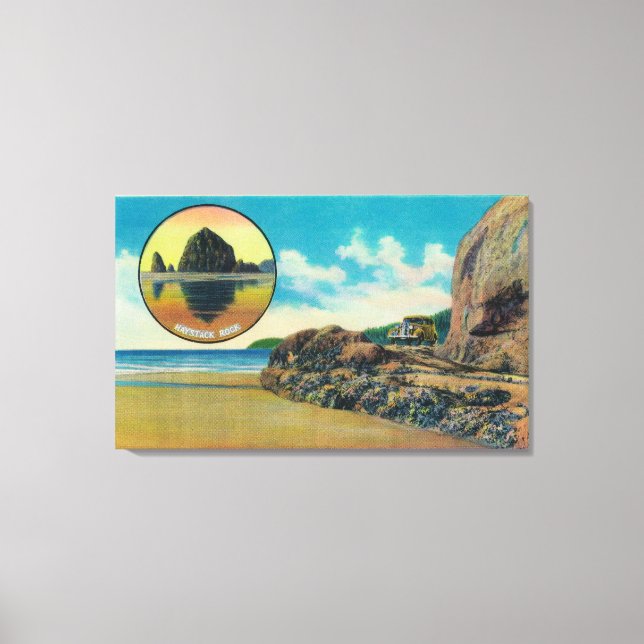 Impressão Em Tela Hug Point em Cannon Beach e Haystack Rock (Frente)