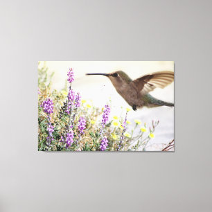 Impressão Em Tela Hummingbird and Wildflowers Digital Art
