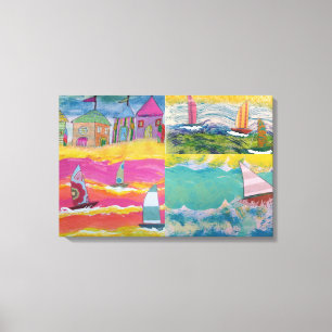 Impressão Em Tela Huts de praia e veleiros