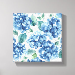 Impressão Em Tela Hydrangea Blues Flores em Aquarela Padrão de Flo