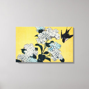 Impressão Em Tela Hydrangea e Swallow, Hokusai, Ukiyo-e