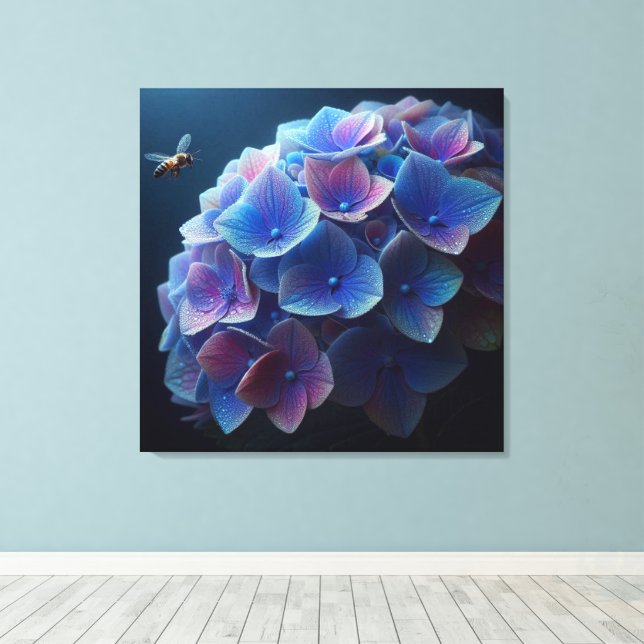 Impressão Em Tela Hydrangeas Floral Purple e Blue (Insitu(piso de madeira))