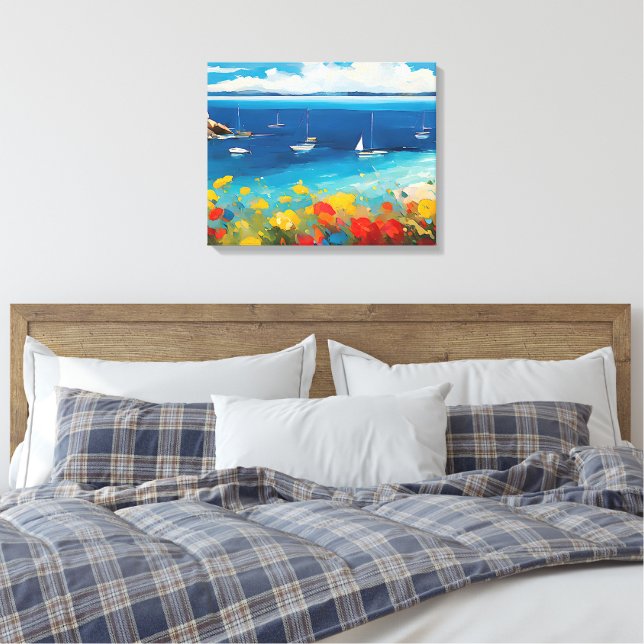 Impressão Em Tela Iates e Flores do Mediterrâneo, de largo mar (Insitu(Quarto))