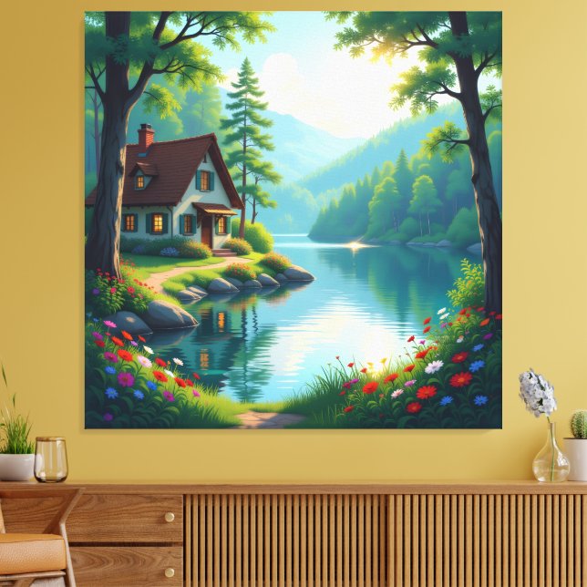 Impressão Em Tela Idyllisches Haus am See im Wald  (Insitu(Sala de estar))