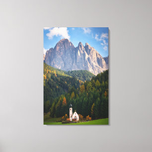 Impressão Em Tela Igreja em frente às montanhas Dolomitas na Itáli