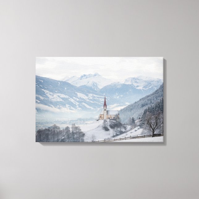 Impressão Em Tela Igreja em Zillertal em tela de inverno (Frente)