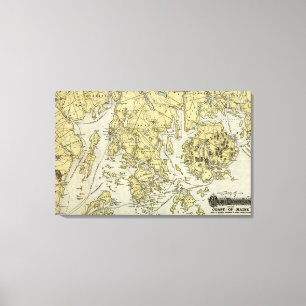 Impressão Em Tela Ilha de deserto da montagem e costa do mapa de