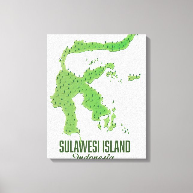 Impressão Em Tela ilha de Sulawesi Indonésia mapa (Frente)