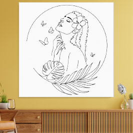 Impressão Em Tela Ilha Muse - Arte de Linha Feminina Tropical
