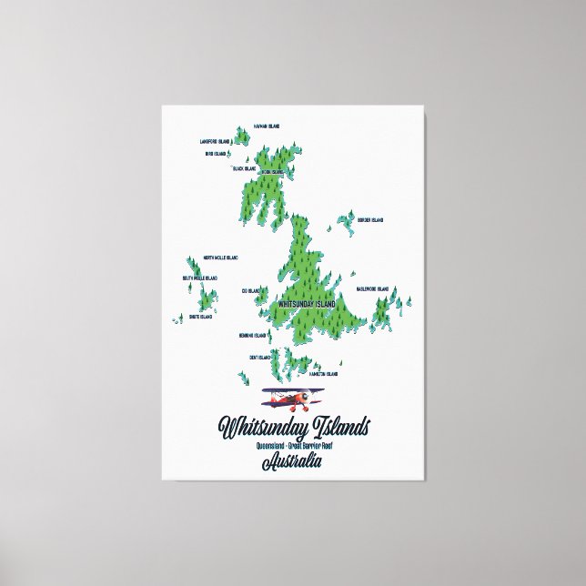 Impressão Em Tela Ilhas Whitsunday Austrália mapa pôster (Frente)